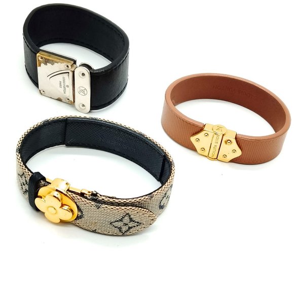 Louis Vuitton, Jewelry, Louis Vuitton Lv Bangle 3 Pieces Set Leather  Monogram Mini Lin 33854